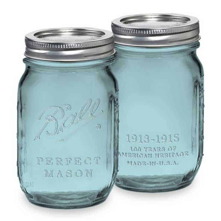 Mason jars in vintage blue