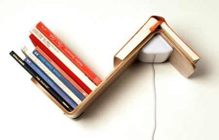 lighting fixture, shelf and bookmark