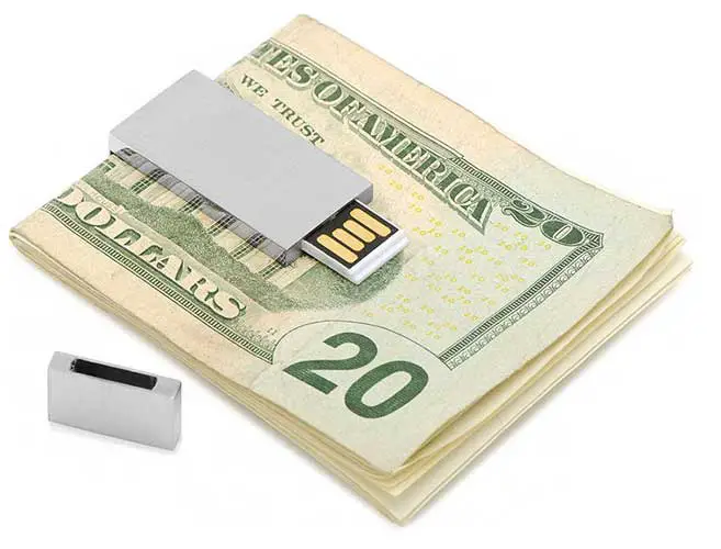 Ravi Ratan brushed silver USB drive money clip