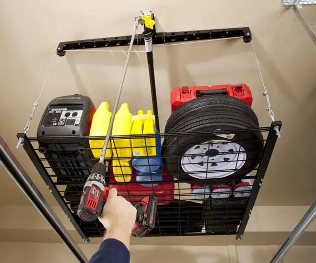 cable lifted storage rack