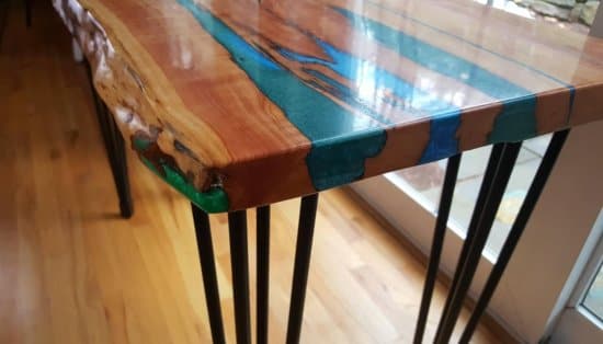 custom made live edge natural wood console table
