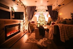 RV with electric fireplace feels like home